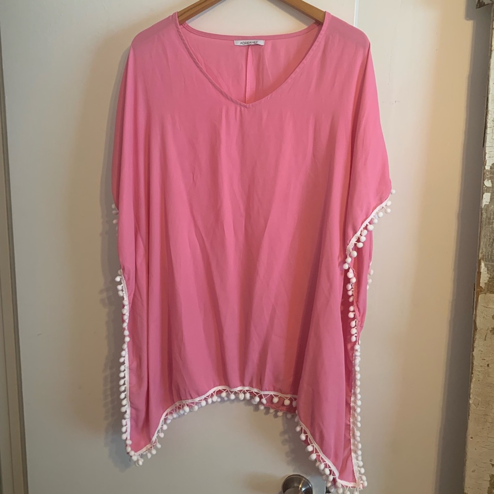 Pink / Pom Pom beach cover up / one size